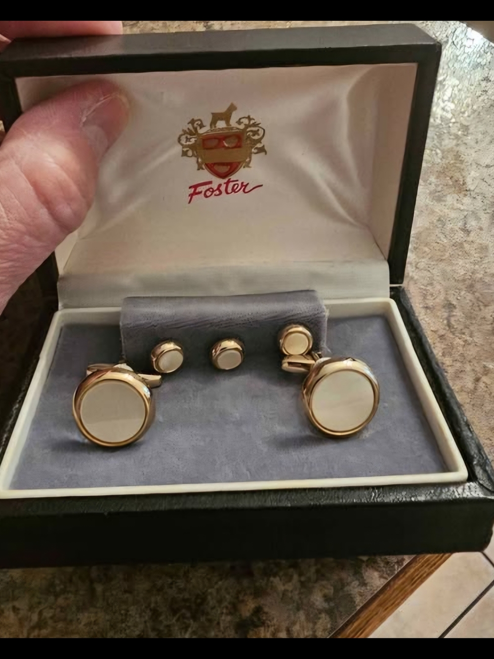 Foster Gold-Tone and White Mother-of-Pearl Cufflink and Stud Set